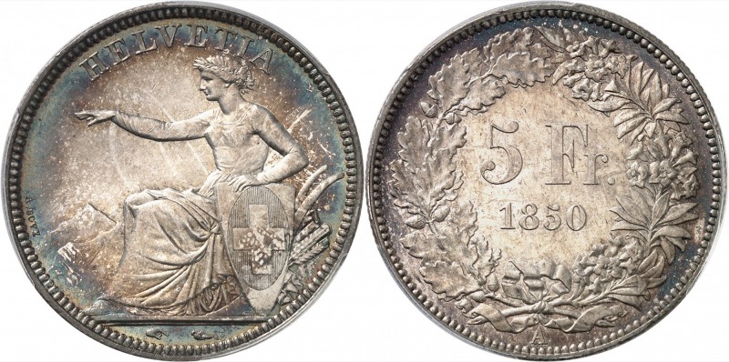 SUISSE
Confédération Helvétique (1848 - à nos jours). 5 francs 1850, Paris.
Av...
