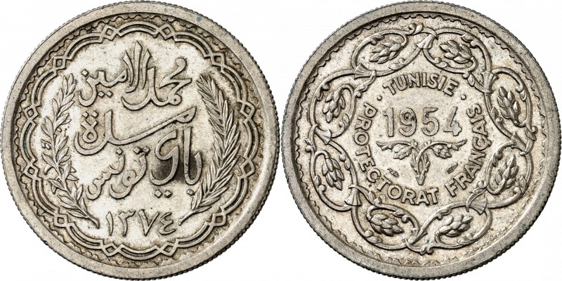 TUNISIE
Protectorat français, Mohamed Lamine. 20 francs 1954.
Av. Inscription....