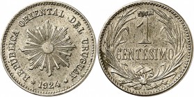 URUGUAY
République (1830 à nos jours). 1 centésimo 1924, Poissy, essai en cupro-nickel.
Av. Soleil radiant au centre. Rv. Valeur dans une couronne. ...