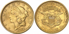 USA
20 dollars Liberté 1862, San Francisco.
Av. Tête de Liberté à gauche. Rv. Aigle aux ailes déployées.
Fr. 174.
PCGS AU 55