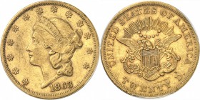 USA
20 dollars Liberté 1863, Philadelphie.
Av. Tête de Liberté à gauche. Rv. Aigle aux ailes déployées.
Fr. 174.
PCGS XF 45