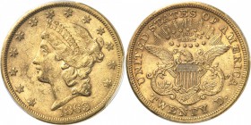 USA
20 dollars Liberté 1869, San Francisco.
Av. Tête de Liberté à gauche. Rv. Aigle aux ailes déployées.
Fr. 174.
PCGS AU 58