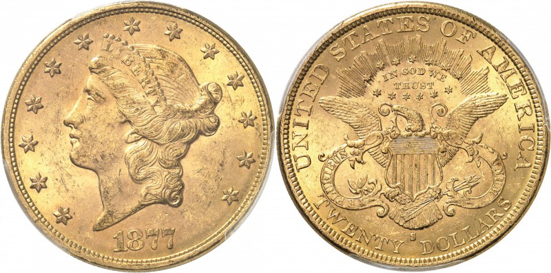 USA
20 dollars Liberté 1877, San Francisco.
Av. Tête de Liberté à gauche. Rv. ...