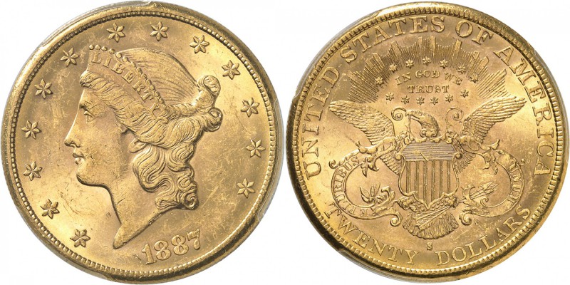 USA
20 dollars Liberté 1887, San Francisco.
Av. Tête de Liberté à gauche. Rv. ...