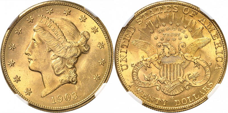 USA
20 dollars Liberté 1903, San Francisco.
Av. Tête de Liberté à gauche. Rv. ...