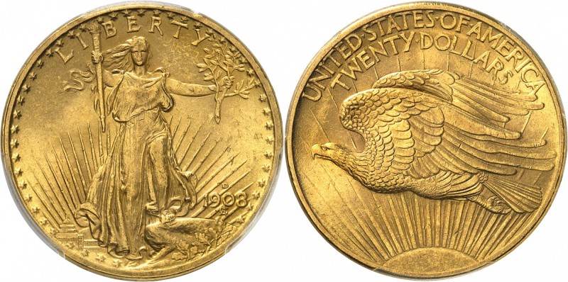 USA
20 dollars Liberté 1908, Denver, no motto.
Av. Liberté de face brandissant...
