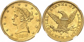 USA
10 dollars Liberté 1856, Nouvelle Orléans.
Av. Tête de Liberté à gauche. Rv. Aigle aux ailes déployées. 
Fr. 156. 
NGC AU 58+