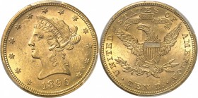 USA
10 dollars Liberté 1896, Philadelphie.
Av. Tête de Liberté à gauche. Rv. Aigle aux ailes déployées. 
PCGS MS 63