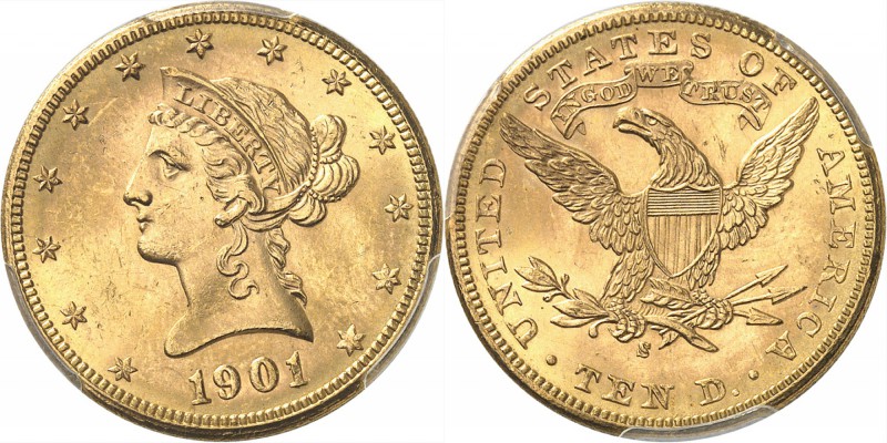 USA
10 dollars Liberté 1901, San Francisco.
Av. Tête de Liberté à gauche. Rv. ...