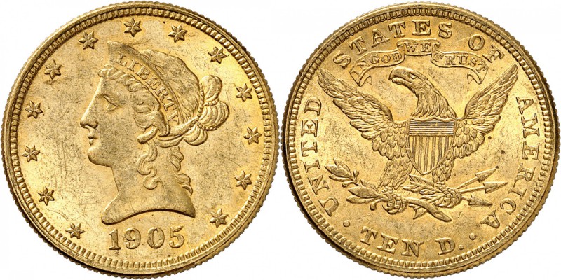 USA
10 dollars Liberté 1905, Philadelphie. 
Av. Tête de Liberté à gauche. Rv. ...