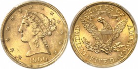 USA
5 dollars Liberté 1900, Philadelphie.
Av. Tête de Liberté à gauche. Rv. Aigle aux ailes déployées.
Fr. 143.
PCGS MS 64