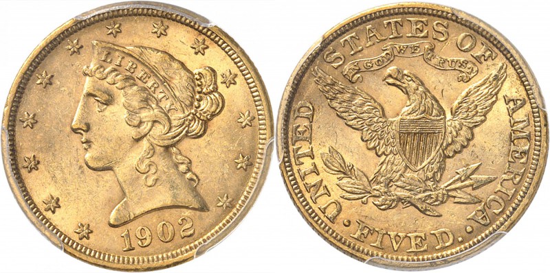 USA
5 dollars Liberté 1902, Philadelphie.
Av. Tête de Liberté à gauche. Rv. Ai...
