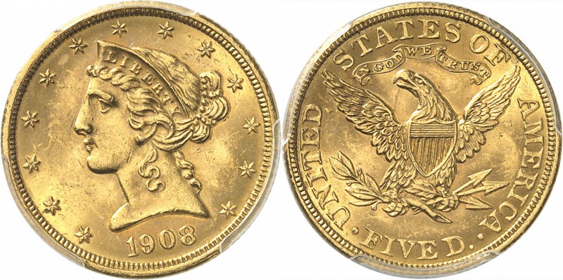 USA
5 dollars Liberté 1908, Philadelphie.
Av. Tête de Liberté à gauche. Rv. Ai...