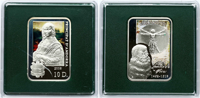 Andorra 10 Diners 2008 Leonardo da Vinci. Silver .925, 28.28 g. KM-244. In Plast...