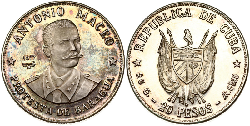 Cuba. 20 Peso 1977 Antonio Maceo. Silver .925, 25.96 g. KM-40.

PROOF-