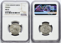 Prussia 6 Kreuzer 1755 B NGC MS 62 ONLY 2 COINS IN HIGHER GRADE