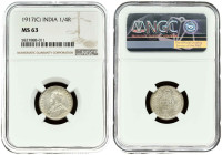 British India 1/4 Rupee 1917 C NGC MS 63