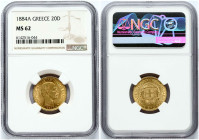 Greece 20 Drachmai 1884 A NGC MS 62