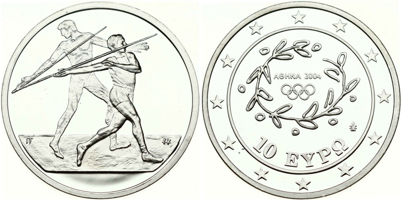 Greece 10 Euro 2004 Javelin Throw. Silver .925, 34.00 g. KM-193

PROOF-