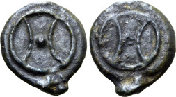Etruria, uncertain mint cast Æ Uncia. 3rd century BC. Wheel; pellet at centre / Wheel; pellet at centre. ICC 184; HN Italy 63f; Haeberlin pl. 90, 10. ...