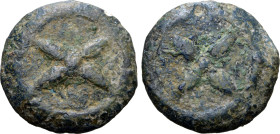 Etruria, uncertain mint cast Æ Uncia. 3rd century BC. Wheel with four spokes / Wheel with four unevenly spaced spokes; [pellet] in field. ICC 161; HN ...