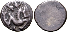 Etruria, Luca(?) AR 5 Units. Circa 3rd century BC. Hippocamp to right; dolphins above and below, C below / Blank. EC I, 10.16 (this coin); HN Italy 10...