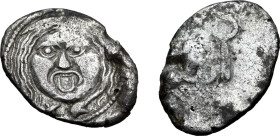 Etruria, Populonia AR 20 Asses. Circa 300-250 BC. Facing head of Metus; X:X (mark of value) below / Two kerykeia. EC I, 48 (O14/R18); HN Italy 150; HG...