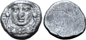 Etruria, Populonia AR 20 Asses. Circa 300-250 BC. Facing head of Hercle, wearing lion's skin knotted at neck; X X (mark of value) below / Blank. EC I,...