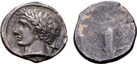 Etruria, Populonia AR 10 Asses. Circa 300-250 BC. Laureate male head to left, slightly bearded; X (mark of value) behind / Blank. EC I, 70.1-141 (O1);...