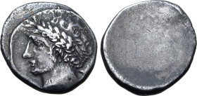 Etruria, Populonia AR 10 Asses. Circa 300-250 BC. Laureate male head to left, slightly bearded; X (mark of value) behind / Blank. EC I, 70.159-264 (O3...