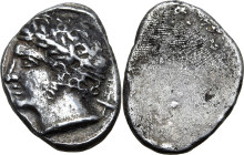 Etruria, Populonia AR 10 Asses. Circa 300-250 BC. Laureate male head to left, slightly bearded; X (mark of value) behind / Blank. EC I, 70 (O3); HN It...