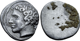 Etruria, Populonia AR 5 Asses. 3rd century BC. Young male head to left; V (mark of value) behind / Blank. EC I, 91; HN Italy 163; HGC 1, 132. 1.89g, 1...