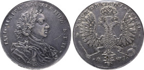 Russia, Tsardom. Peter I 'the Great' AR Rouble. Kadashevsky mint, 1707. ЦРЬ • ПЕТРЪ • АЛЕѮIЕВИЧЪ • В : P : П :, laureate, draped and cuirassed bust to...