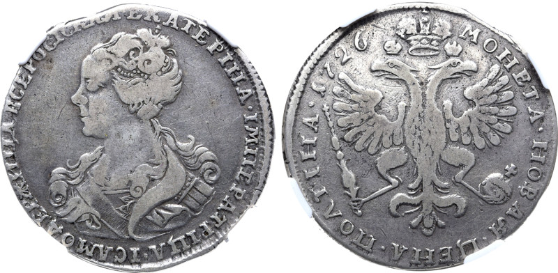 Russia, Empire. Catherine I AR Poltina (50 Kopeck). Red mint, 1726. ЕКАТЕРIНА • ...