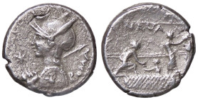 ROMANE REPUBBLICANE - LICINIA - P. Licinius Nerva (113-12 a.C.) - Denario B. 7; Cr. 292/1 (AG g. 3,92) Metallo poroso

qBB/BB