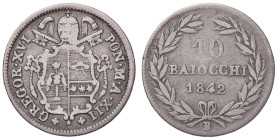 ZECCHE ITALIANE - BOLOGNA - Gregorio XVI (1831-1846) - 10 Baiocchi 1842 A. XII Pag. 181a; Mont. 147 RR AG

meglio di MB