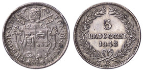 ZECCHE ITALIANE - BOLOGNA - Gregorio XVI (1831-1846) - 5 Baiocchi 1843 A. XIII Pag. 191a; Mont. 166 R AG

BB