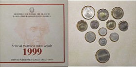 REPUBBLICA ITALIANA - Repubblica Italiana (monetazione in lire) (1946-2001) - Serie zecca 1999 Mont. 36 In confezione - 12 valori

FDC