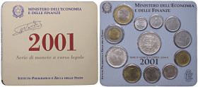 REPUBBLICA ITALIANA - Repubblica Italiana (monetazione in lire) (1946-2001) - Serie zecca 2001 Mont. 38 R In confezione - 12 valori

FDC