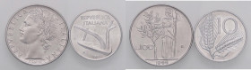 REPUBBLICA ITALIANA - Repubblica Italiana (monetazione in lire) (1946-2001) - 10 Lire 1965 Mont. 14 IT Assieme a 100 lire 1966 (SPL) - Lotto di 2 mone...