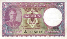 CARTAMONETA ESTERA - CEYLON - Giorgio VI (1936-1952) - 2 Rupie 01/03/1949 Stirato

BB