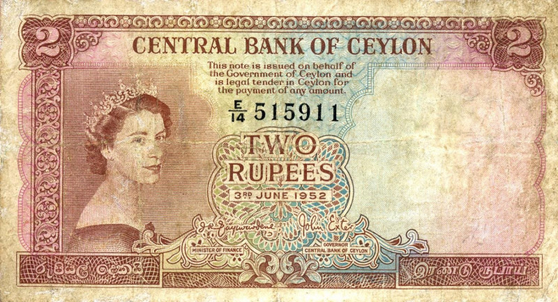 CARTAMONETA ESTERA - CEYLON - Elisabetta II (1952) - 2 Rupie 03/06/1952

megli...
