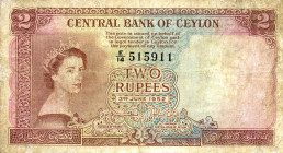 CARTAMONETA ESTERA - CEYLON - Elisabetta II (1952) - 2 Rupie 03/06/1952

meglio di MB