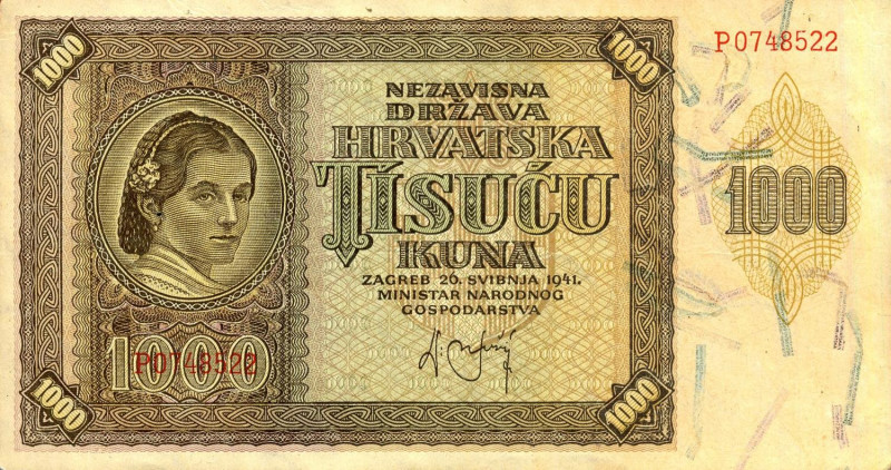 CARTAMONETA ESTERA - CROAZIA - Repubblica - 1.000 Kuna 20/05/1941

qSPL