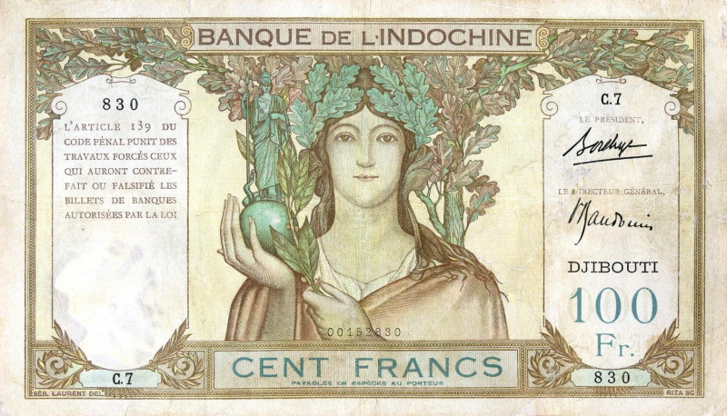 CARTAMONETA ESTERA - GIBUTI - Terza Repubblica (1870-1940) - 100 Franchi Lievi r...