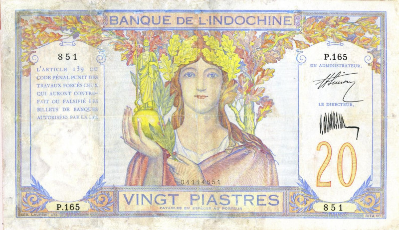 CARTAMONETA ESTERA - INDOCINA FRANCESE - Terza Repubblica (1870-1940) - 20 Piast...
