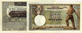 CARTAMONETA ESTERA - SERBIA - 500 Dinari 01/05/1942 Pick 31 Assieme a 100 d. 1941 - Lotto di 2 biglietti

FDS