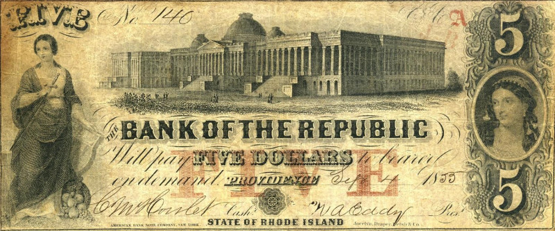 CARTAMONETA ESTERA - U.S.A. - 5 Dollari 1853 Rhode Island

meglio di MB