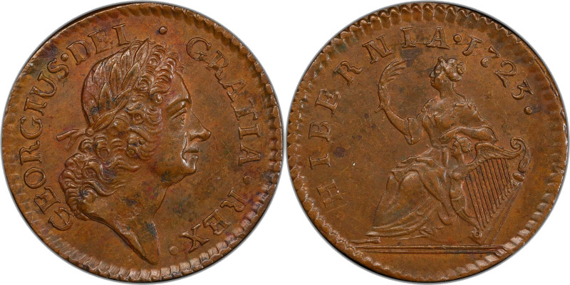 1723 Wood's Hibernia Farthing. Martin 2.1-Bc.1, W-12350. Rarity-5. DEI. GRATIA. ...