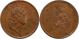 1723 Wood's Hibernia Farthing. Martin 2.1-Bc.1, W-12350. Rarity-5. DEI. GRATIA. REX. AU-58+ (PCGS).